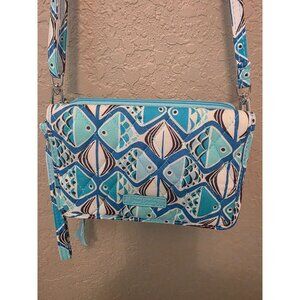 Vera Bradley Go Fish Teal Aqua Crossbody Purse Wallet EUC